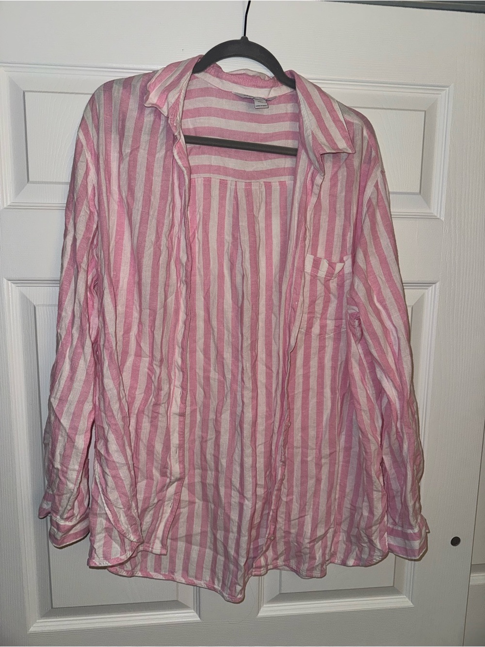 Old Navy Boyfriend Button Down Shirt Pink and White Striped